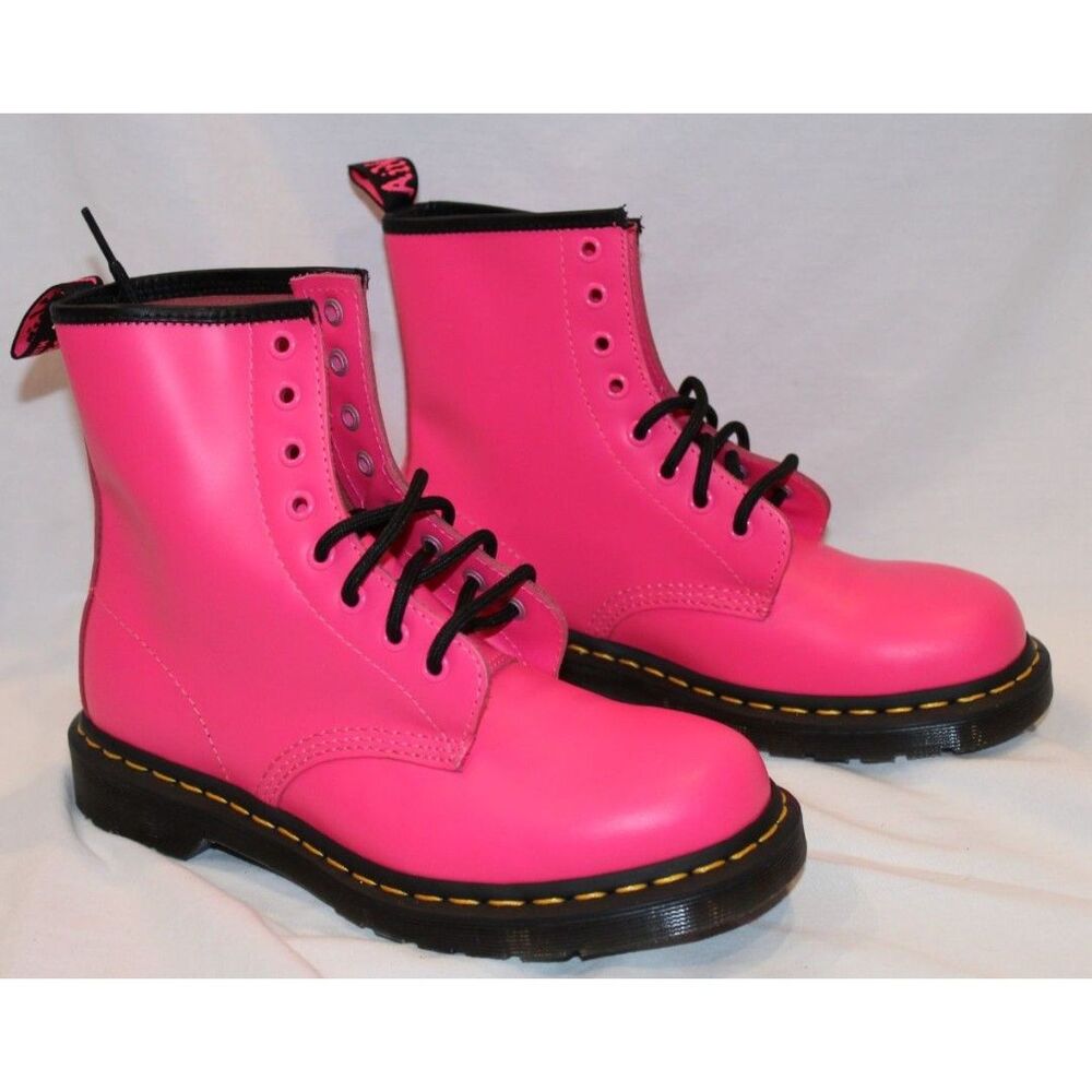 NEW DR.‎ MARTENS WOMEN'S PATENT LEATHER 1460 COMBAT BOOTS CLASH PINK SZ 7